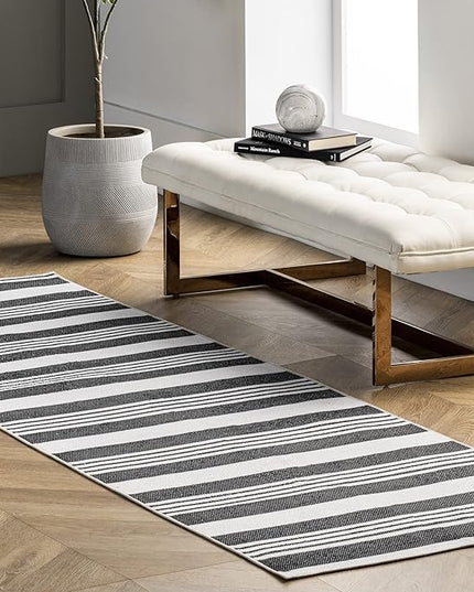 nuLOOM Lena Machine Washable Striped Ultra Thin Runner Rug, 2' 6" x 6', Grey - LeafyLoom