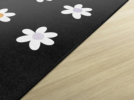 Flagship Carpets Schoolgirl Style Daisies on Black Criss-Cross Applesauce Educational Area Rug for Kids Room, Children's Classroom, Play Carpet for Teaching and Playroom, 5' x 7'6", Seats 20 - LeafyLoom