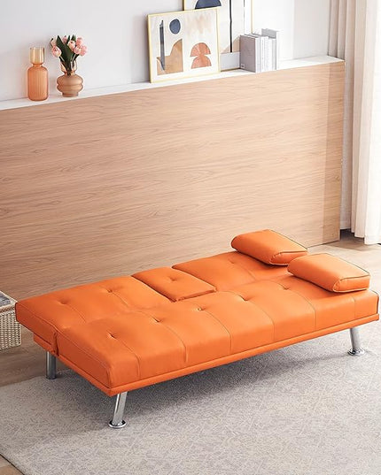 NicBex Sectional Couch Sofa with Double Folding Leather Sofa Bed Cloud Couch for Living Room Furniture Sets with Coffee Table, Modular Sofa for Living Room, Bedroom, Apartment,67" L, Orange - LeafyLoom