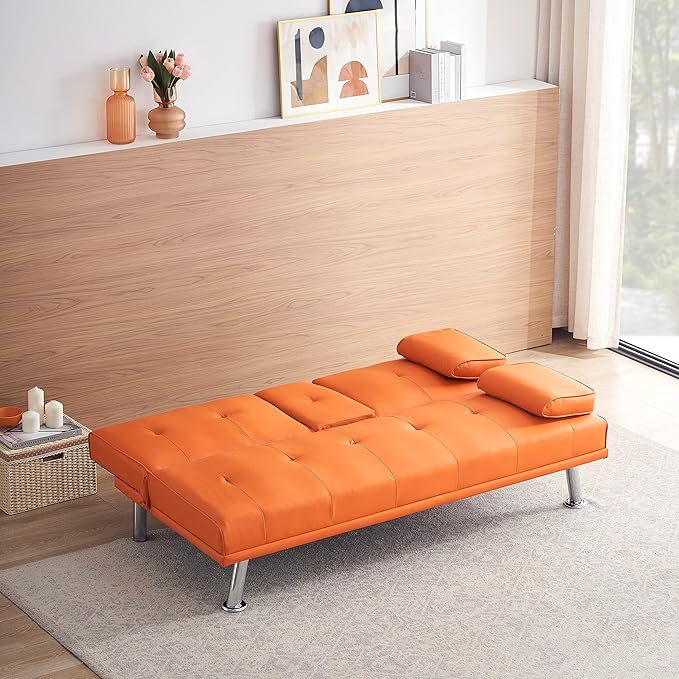 NicBex Sectional Couch Sofa with Double Folding Leather Sofa Bed Cloud Couch for Living Room Furniture Sets with Coffee Table, Modular Sofa for Living Room, Bedroom, Apartment,67" L, Orange - LeafyLoom