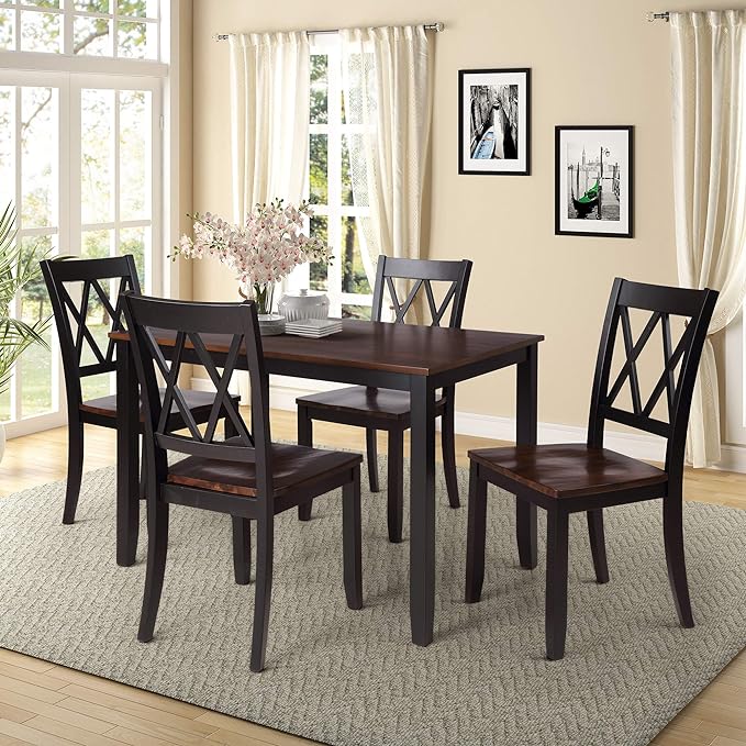 NicBex Dining Room Table Set for 4 Kitchen Table and Chairs Dining Table Set Home Kitchen Table and Chairs Wood Dining Set for Kitchen, Dining Room, Dinette, Breakfast Nook, Black - LeafyLoom
