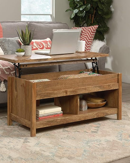 Sauder Cannery Bridge Lift Top Coffee Table, L: 43.15" x W: 19.45" x H: 19.02", Sindoori Mango finish - LeafyLoom