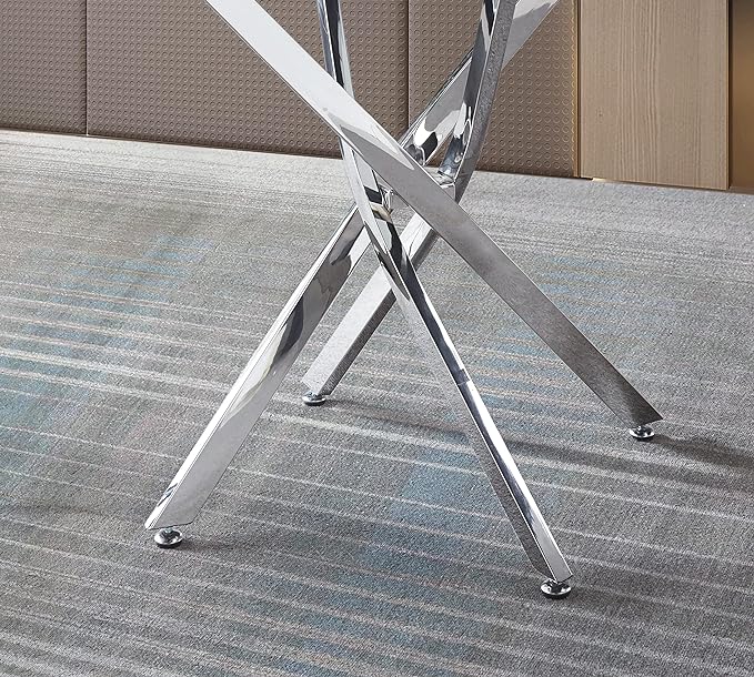 NicBex Modern Round Glass Dining Table Contemporary Round Clear Dining Tempered Glass Table with Silver Finish Stainless Steel Legs for Kitchen Dining Living Meeting Room Banquet Hall, Silver - LeafyLoom