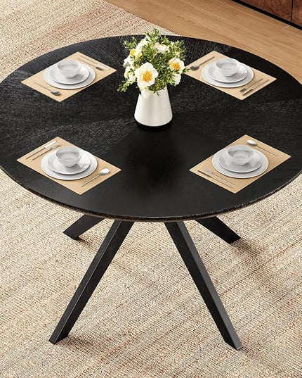 Soohow 47.2'' Solid Wood Round Dining Table for 4-6 People,Kitchen Table Round Wood Dining Table with Intersecting Pedestal Base,Black - LeafyLoom