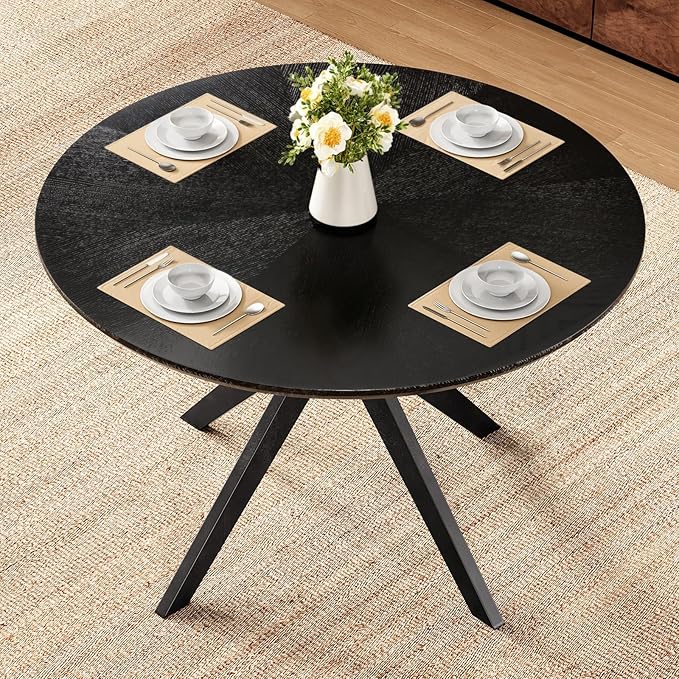 Soohow 47.2'' Solid Wood Round Dining Table for 4-6 People,Kitchen Table Round Wood Dining Table with Intersecting Pedestal Base,Black - LeafyLoom