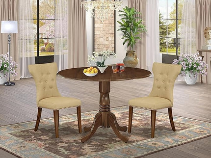 East West Furniture DLGA3-AWA-03 Dublin 3 Piece Dining Room Set Contains a Round Kitchen Table with Dropleaf and 2 Parson Chairs, 42x42 Inch - LeafyLoom