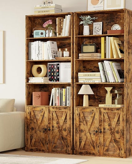 IRONCK Industrial Bookshelves and Bookcases with Doors Set of 2 Floor Standing 6 Shelf Display Storage Shelves 70 in Tall Bookcase for Home Office, Living Room - LeafyLoom