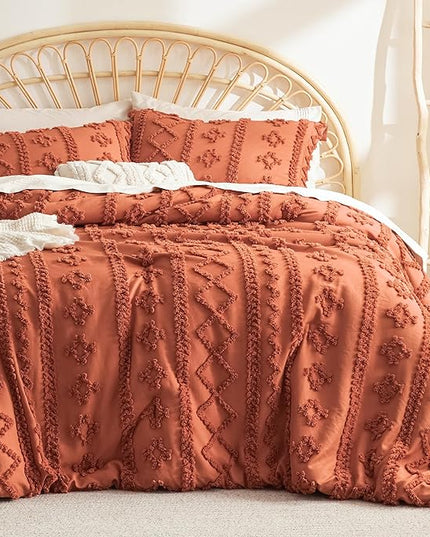 Bedsure Twin/Twin XL Comforter Set Dorm Bedding - Terracotta Boho Bedding Comforter Set, 2 Pieces Farmhouse Shabby Chic Embroidery Bed Set, Soft Jacquard Tufted Comforter for College - LeafyLoom