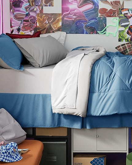 Bedsure Blue Twin XL Comforter Set - 5 Pieces Reversible Blue Bed Set Twin XL with Comforters, Sheets, Pillowcase & Sham, Blue Bedding Set for College - LeafyLoom