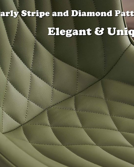 YOUTASTE Dining Chairs Set of 2 Upholstered Mid Century Modern Kitchen Dining Living Room Chairs Armless Faux Leather Accent Chair Metal Vanity Lounge Chair with Back for Bedrooms,Olive Green - LeafyLoom