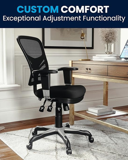 Flash Furniture Nicholas Mid-Back Black Mesh Multifunction Executive Swivel Ergonomic Office Chair with Adjustable Arms - LeafyLoom
