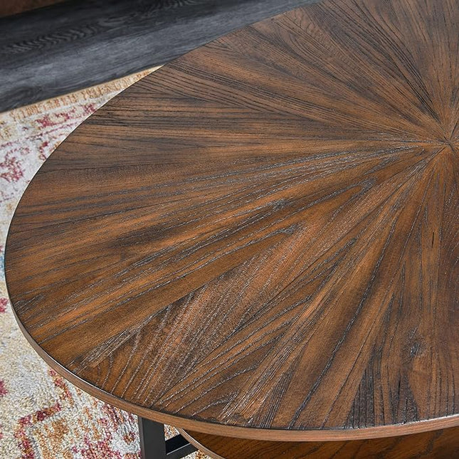 Solid Wood Oval Coffee Table with Cross Metal Legs, 43.3in Modern Industrail Center Table with Open Shelf Cocktail Tea Table for Living Room Bedroom, Rustic Brown 1811NC - LeafyLoom