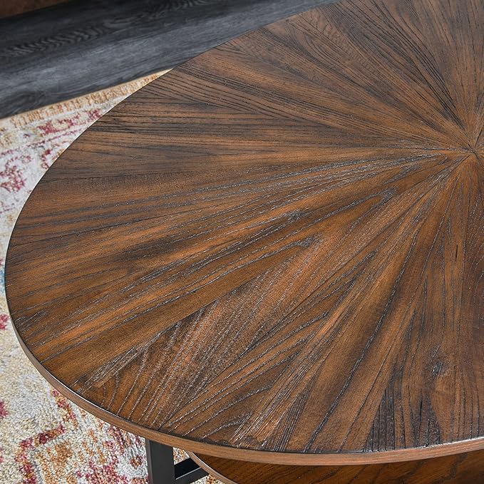 Solid Wood Oval Coffee Table with Cross Metal Legs, 43.3in Modern Industrail Center Table with Open Shelf Cocktail Tea Table for Living Room Bedroom, Rustic Brown 1811NC - LeafyLoom