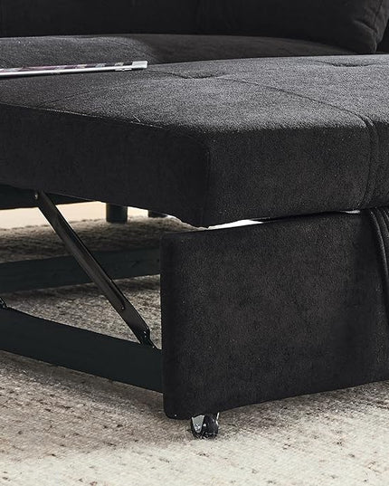 4 in 1 Multifunctional Convertible Loveseat Sleeper Sofa Bed,Soft Chenille Tufted Love Seats Sofabed W/Pull Out Sleep Couch,Armrests Storage,Cupholders,USB Ports,Pillows and Side Pockets - LeafyLoom