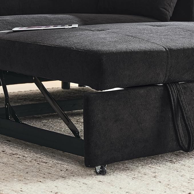 4 in 1 Multifunctional Convertible Loveseat Sleeper Sofa Bed,Soft Chenille Tufted Love Seats Sofabed W/Pull Out Sleep Couch,Armrests Storage,Cupholders,USB Ports,Pillows and Side Pockets - LeafyLoom