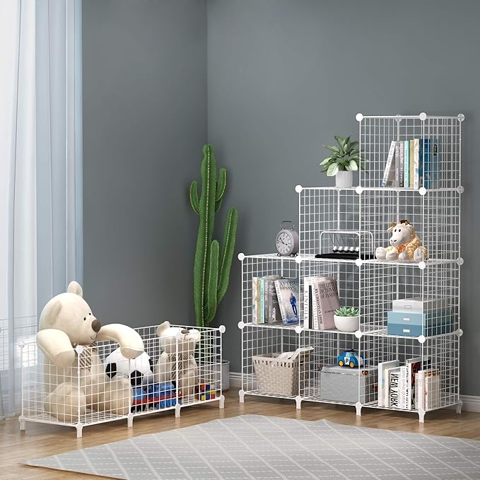 HOMIDEC Wire Cube Storage, Storage Shelves 16 Cube Bookshelf Bookcase Closet Organizer and Storage, Wire Storage Shelves Multi-Use DIY Storage Cube Shelf for Books, Toys, Clothes, Tools - LeafyLoom