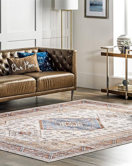 nuLOOM Elowyn Machine Washable Medallion Ultra Thin Area Rug, 8' x 10', Multi - LeafyLoom