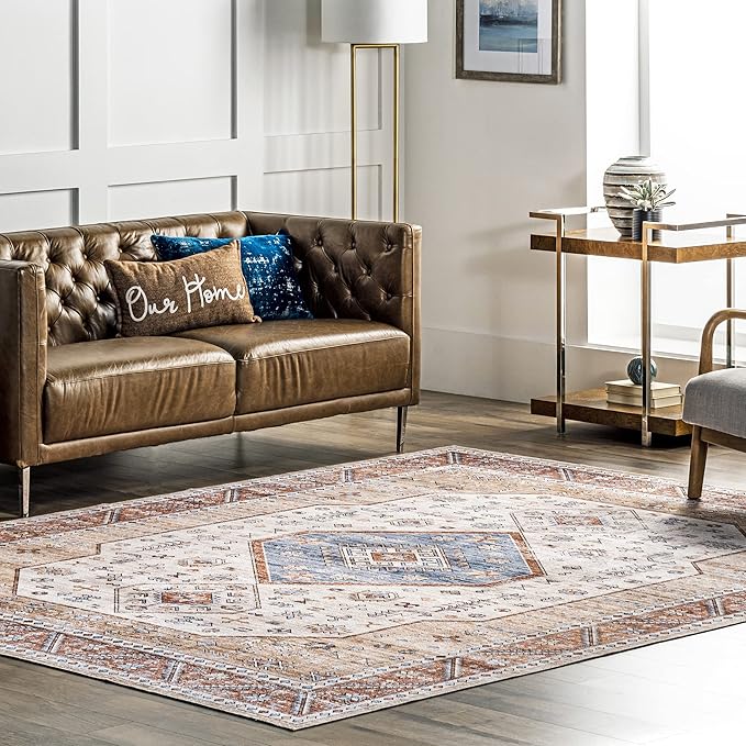 nuLOOM Elowyn Machine Washable Medallion Ultra Thin Area Rug, 8' x 10', Multi - LeafyLoom
