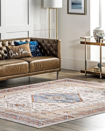 nuLOOM Elowyn Machine Washable Medallion Ultra Thin Area Rug, 5' x 8', Multi - LeafyLoom