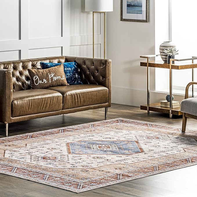 nuLOOM Elowyn Machine Washable Medallion Ultra Thin Area Rug, 5' x 8', Multi - LeafyLoom