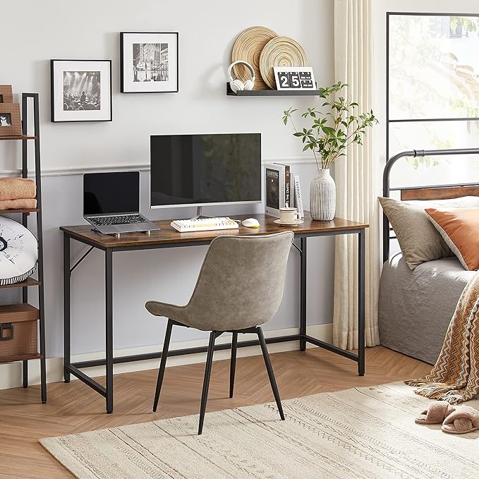 VASAGLE Computer Desk, Gaming Desk, Home Office Desk, for Small Spaces, 23.6 x 55.1 x 29.5 Inches, Industrial Style, Metal Frame, Rustic Brown and Black ULWD043B01 - LeafyLoom