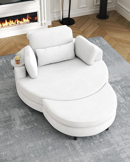 NicBex Sectional Couch Sofa with Storage Ottoman Modern Round Cloud Couch for Living Room Furniture with Throw Pillows and Waist Pillow, Modular Sofa for Living Room, Bedroom, Apartment, 51.2"L,Beige - LeafyLoom