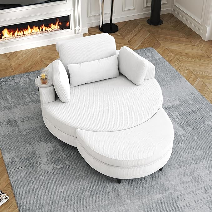 NicBex Sectional Couch Sofa with Storage Ottoman Modern Round Cloud Couch for Living Room Furniture with Throw Pillows and Waist Pillow, Modular Sofa for Living Room, Bedroom, Apartment, 51.2"L,Beige - LeafyLoom