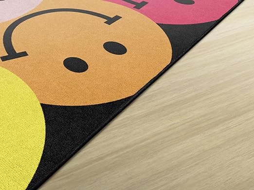 Flagship Carpets Schoolgirl Style Big Rainbow Smiley Faces Educational Area Rug for Kids Room Seating Décor, Children's Classroom, Play Carpet for Teaching and Playroom, 7'6" x 12', Black & Multi - LeafyLoom