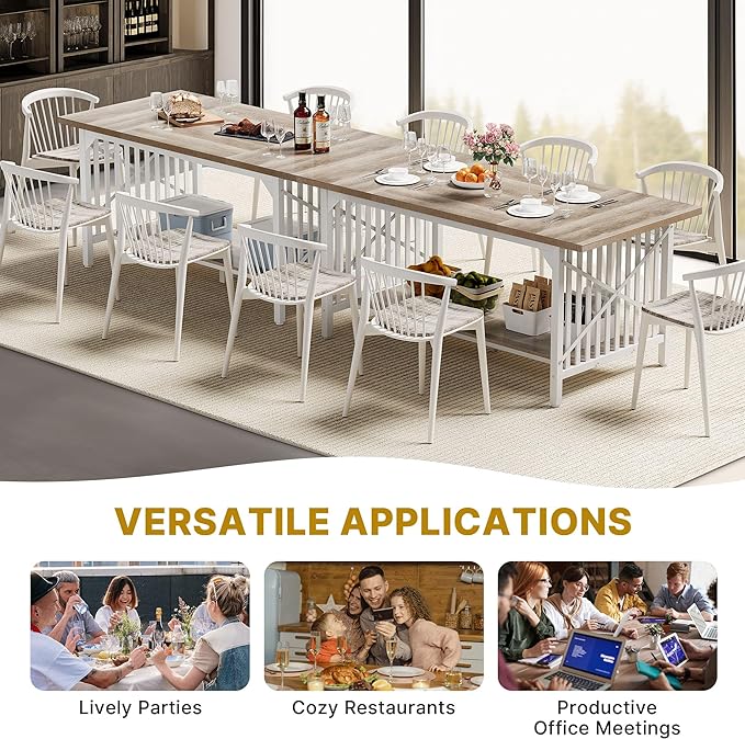 DWVO 70.8" Large Kitchen Dining Table for 6-8 People, Farmhouse Industrial Kitchen Table with Storage, Rectangle Apartment Rustic Dinning Room Dinette Tables for Eating Dinner - LeafyLoom