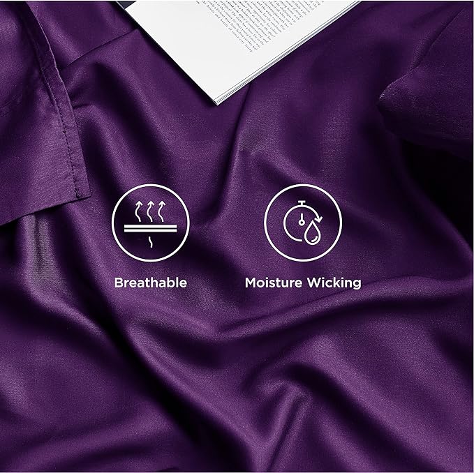 Bedsure California King Sheet Sets, Cooling Sheets, Rayon Derived from Bamboo, Deep Pocket Up to 16", Breathable & Soft Bed Sheets, Hotel Luxury Silky Bedding Sheets & Pillowcases, Plum - LeafyLoom