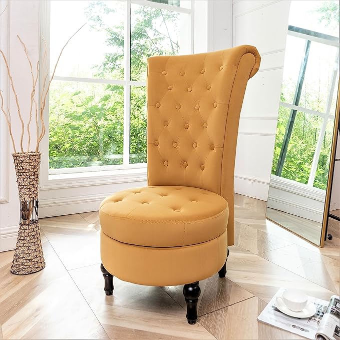 Mustard Yellow Velvet Accent Chair with Storage and Luxurious Upholstery, Retro Design and Versatile Usage for Livingroom, Bedroom, Lounge and Office - LeafyLoom