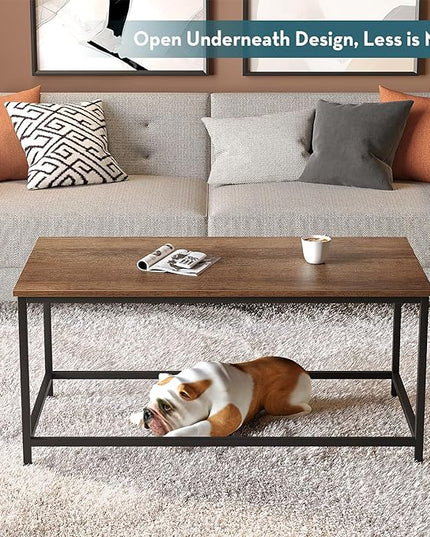 SAYGOER Coffee Table Simple Modern Rectangular Center Table Open Space Minimalist for Living Room Home Office Industrial Cocktail Tables, Dark Walnut - LeafyLoom