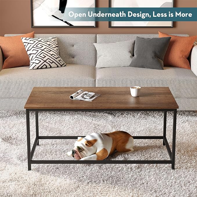 SAYGOER Coffee Table Simple Modern Rectangular Center Table Open Space Minimalist for Living Room Home Office Industrial Cocktail Tables, Dark Walnut - LeafyLoom