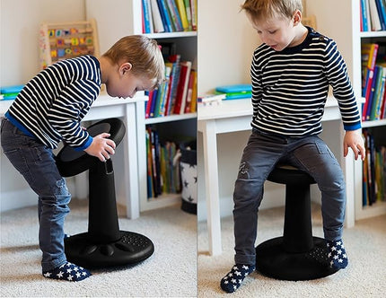 Studico ActiveChairs Kids Wobble Chair, Flexible Preschool & Elementary Classroom Seating, Improves Focus, Posture & Helps ADHD/ADD, Sensory Chair, [Active Fidget Chairs], 14" Stool, Ages 3-7, Black - LeafyLoom