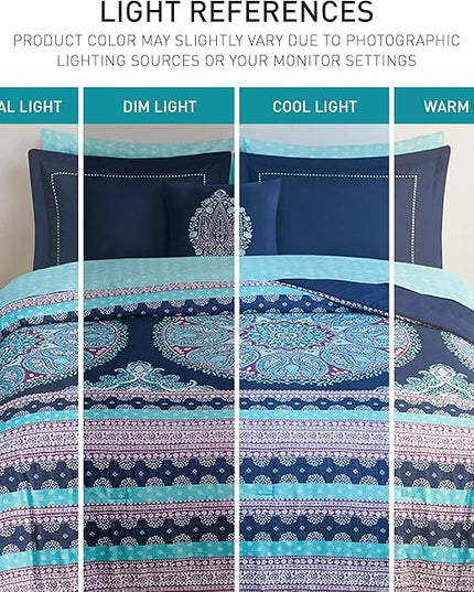 Degrees of Comfort Full Size Comforter Sets with Sheets, Blue Boho Mandala Teenage Girl Bedding, Bohemian Bed in A Bag, Microfiber Bed Set 8 Piece, Matching Decorative Pillow, Navy - LeafyLoom