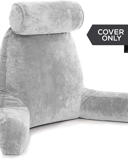 Husband Pillow XXL Cover Micro Plush Easy-Care Fabric Designed with Vibrant Long Lasting Color, Lush with Back & Side Pockets - Wide Large Zipper, Bed Rest Reading Pillowcase, Light Grey - LeafyLoom