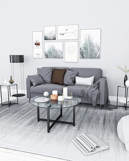 NicBex Coffee Table Modern Tempered Glass Coffee Table with Storage Round Center Tables with Metal Legs Dining Table for Living Room, Dining Room, Office, and Bedroom,35.44" W, Transparent+Gray - LeafyLoom