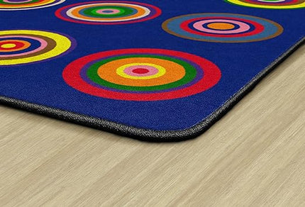 Flagship Carpets Color Rings Colorful Children's Area Rug for Kids Room Circle Seating Décor, Play Carpet for Teaching and Playing, Seats 20, 5'10" x 8'4", Indigo Blue - LeafyLoom