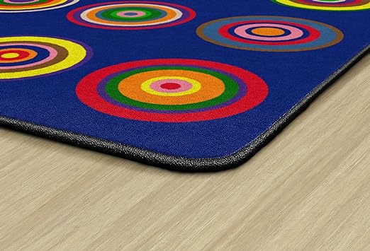 Flagship Carpets Color Rings Colorful Children's Area Rug for Kids Room Circle Seating Décor, Play Carpet for Teaching and Playing, Seats 20, 5'10" x 8'4", Indigo Blue - LeafyLoom