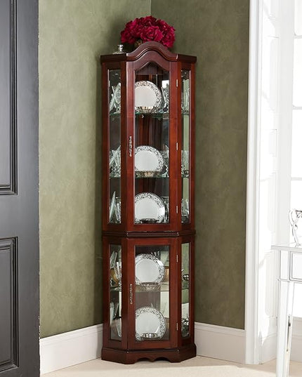 Home Decorators Collection Vitric Lighted Curio, 70" Hx21 Wx16 D, Mahogany - LeafyLoom
