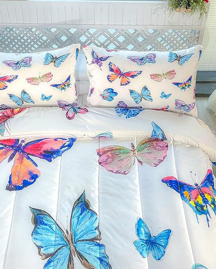 CVHOUSE Bedding Set, Full Size, Butterfly Design for Girls Kids Teens, 3Pcs Including Comforter and 2 Pillowcases - LeafyLoom