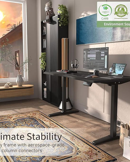 Monomi Height Adjustable Electric Standing Desk, 55 x 28 Inches Stand up Desk, Sit Stand Home Office Computer Desk(Black Frame+Marble Black Top) - LeafyLoom