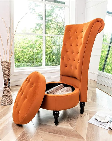 Red Orange Velvet Accent Chair for Vanity with Storage and Luxurious Upholstery, Retro Design and Versatile Usage for Livingroom, Bedroom, Lounge and Office - LeafyLoom