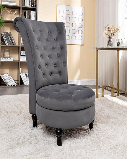 Royal Velvet Accent Chair for Vanity with Storage and Luxurious Upholstery, Retro Design and Versatile Usage for Living Room, Bedroom, Lounge and Office, Grey - LeafyLoom