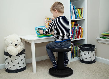 Studico ActiveChairs Kids Wobble Chair, Flexible Preschool & Elementary Classroom Seating, Improves Focus, Posture & Helps ADHD/ADD, Sensory Chair, [Active Fidget Chairs], 14" Stool, Ages 3-7, Black - LeafyLoom