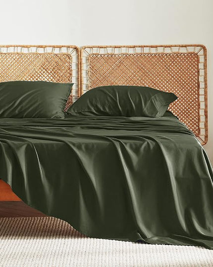 Bedsure California King Sheet Sets, Cooling Sheets, Rayon Derived from Bamboo, Deep Pocket Up to 16", Breathable & Soft Bed Sheets, Hotel Luxury Silky Bedding Sheets & Pillowcases, Olive green - LeafyLoom