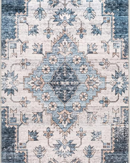 nuLOOM Dania Machine Washable Medallion Ultra Thin Runner Rug, 2' 6" x 8', Navy - LeafyLoom