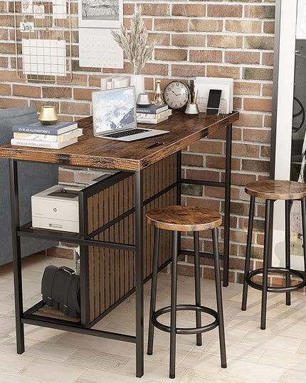 DKLGG Kitchen Island with Storage, 3 Piece Dining Table Set with 2 Tier Storage Shelves, Bar Table with Barstool, Sturdy Island Table with Chairs for Restaurant, Living Room - LeafyLoom