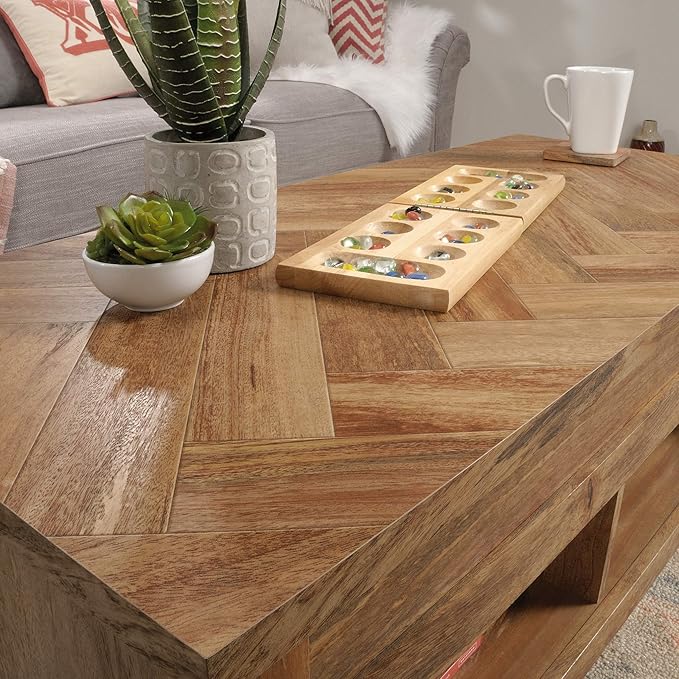 Sauder Cannery Bridge Lift Top Coffee Table, L: 43.15" x W: 19.45" x H: 19.02", Sindoori Mango finish - LeafyLoom