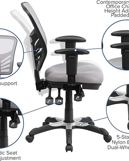 Flash Furniture Nicholas Mid-Back Swivel Office and Gaming Chair, Ergonomic Mesh Office Chair with Adjustable Lumbar Support and Height, Gray - LeafyLoom